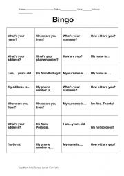 English Worksheet: Introductions Bingo