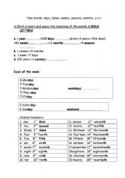 English Worksheet: Dates and Time Words