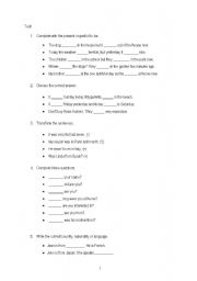 English Worksheet: Test: To be present and past