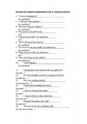 English Worksheet: Reported speech exercises for 1 Bachillerato