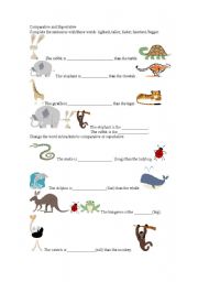 English Worksheet: Comparative and Superlative with Animal Pictures
