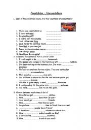 English Worksheet: countables un countables