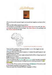 English worksheet: shortly about Africa