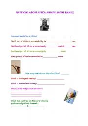 English worksheet: Africa-questions and fill in the blanks