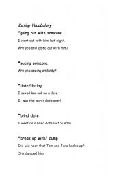 English worksheet: dating vocabulary