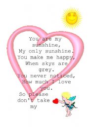 English Worksheet: valentines day-your my sunshine