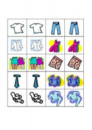 English worksheet: Clothes pairs cards or small flashcards