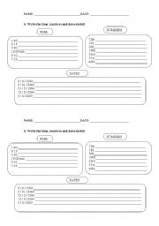 English worksheet: time, numbers, dates