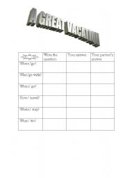 English worksheet: A Great Vacation Q and A