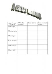 English Worksheet: A Great Vacation Q and A