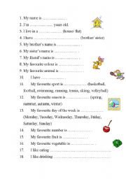 English Worksheet: All about you