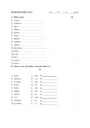 English Worksheet: word building test