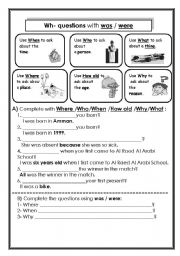 English Worksheet: Wh- questions with was / were