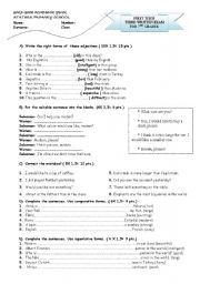 English Worksheet: 7th grade exam