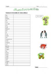English worksheet: Animals dictionary search