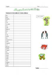 English Worksheet: Animals dictionary search