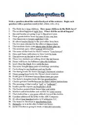 English Worksheet: Making information questions #2