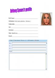 English Worksheet: Profiles and e-mails to Famous people (Britney Spears)