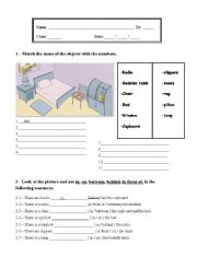 English Worksheet: Prepositions of place, there is/are and bedroom vocabulary