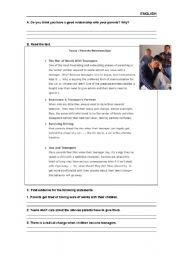 English Worksheet: Teens and parents