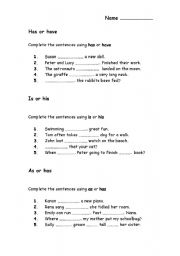 English Worksheet: Has or have worksheet?
