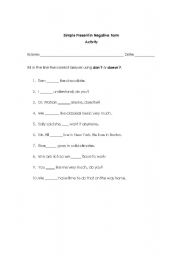 English worksheet: simple present