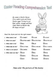 English Worksheet: Easter reading comprehension test