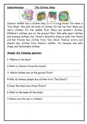 English Worksheet: The Clothes Shop