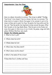 English Worksheet: Coco the Clown     
