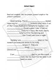English Worksheet: School report