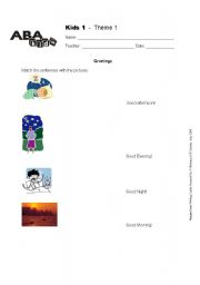 English worksheet: Greetings - Match the word with the picture