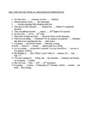 English worksheet: prepositions (practice exercise)