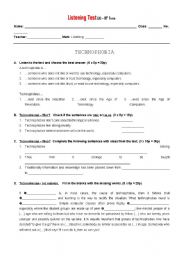 English Worksheet: Technophobia - Listening Test