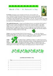 English Worksheet: St Patricks Day History 