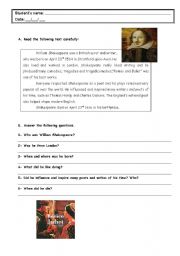 English Worksheet: Shakespeare