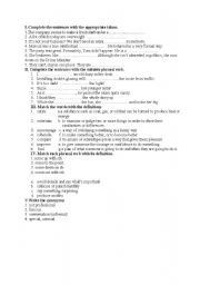 English Worksheet: phrasal verbs and vocabulary