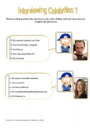 English Worksheet: Interviewing Celebrities Part 1