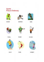 English Worksheet: Team Sports Picture Dictionary + Activities