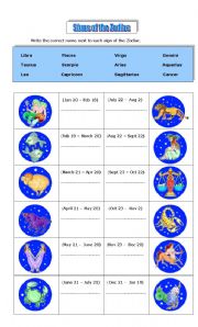 English Worksheet: Zodiac Signs