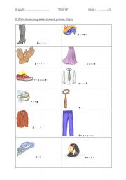 English Worksheet: test for beginners about clothes and accessories