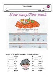 English Worksheet: How many/how much