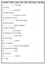 English Worksheet: Wh Questions