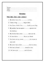 English Worksheet: Put ( his  her  my  your ):