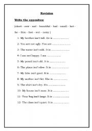 English Worksheet: Write the opposites: