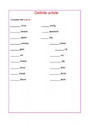 English Worksheet: Indefinite article