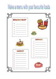 Make a menu with your favourite food