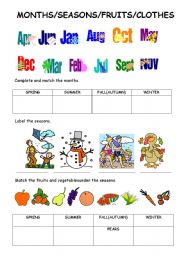 mONTHS/SEASONS/FRUITS/CLOTHES/COLORING WORKSHEET