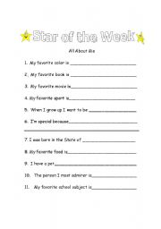 English worksheet: Star of the week form