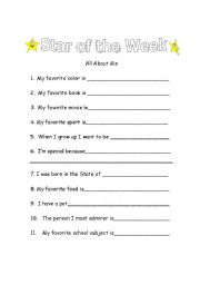 English Worksheet: Star of the week form