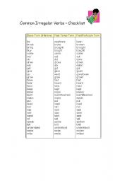 English worksheet: irregular verbs
